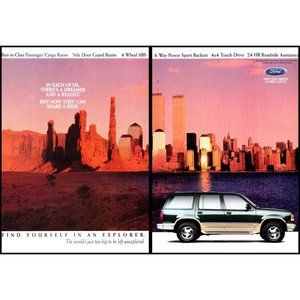 1994 Ford Explorer World Trade Center Twin Towers 2 Page Vintage Print Ad Art